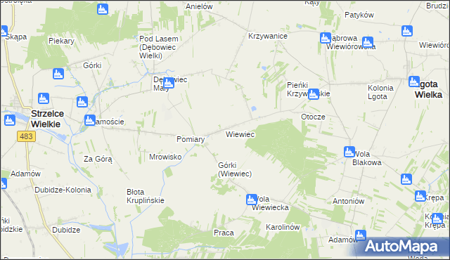 mapa Wiewiec, Wiewiec na mapie Targeo