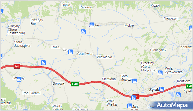 mapa Wiewiórka gmina Żyraków, Wiewiórka gmina Żyraków na mapie Targeo