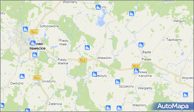 mapa Wiewiórki gmina Górowo Iławeckie, Wiewiórki gmina Górowo Iławeckie na mapie Targeo