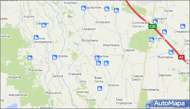 mapa Wilamów gmina Uniejów, Wilamów gmina Uniejów na mapie Targeo