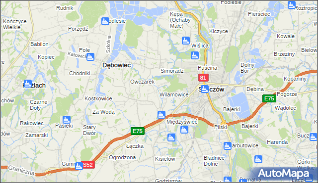 mapa Wilamowice gmina Skoczów, Wilamowice gmina Skoczów na mapie Targeo