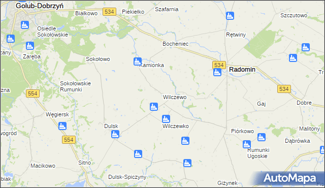 mapa Wilczewo gmina Radomin, Wilczewo gmina Radomin na mapie Targeo