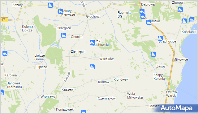 mapa Wilczków gmina Goszczanów, Wilczków gmina Goszczanów na mapie Targeo