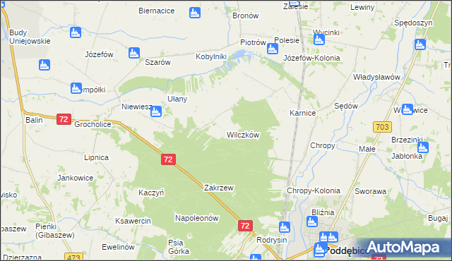 mapa Wilczków gmina Poddębice, Wilczków gmina Poddębice na mapie Targeo