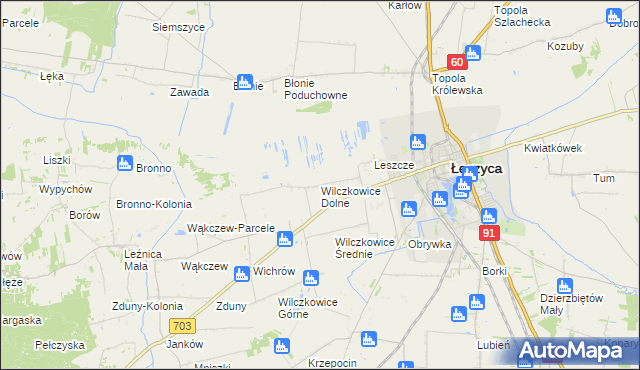 mapa Wilczkowice Dolne gmina Łęczyca, Wilczkowice Dolne gmina Łęczyca na mapie Targeo