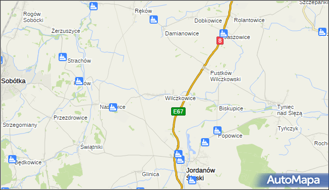 mapa Wilczkowice gmina Jordanów Śląski, Wilczkowice gmina Jordanów Śląski na mapie Targeo