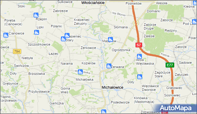 mapa Wilczkowice gmina Michałowice, Wilczkowice gmina Michałowice na mapie Targeo