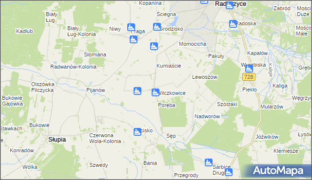 mapa Wilczkowice gmina Radoszyce, Wilczkowice gmina Radoszyce na mapie Targeo