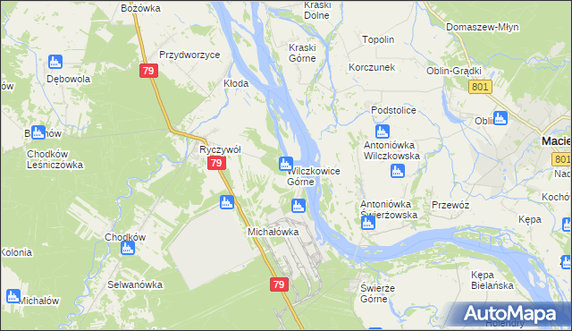 mapa Wilczkowice Górne gmina Kozienice, Wilczkowice Górne gmina Kozienice na mapie Targeo