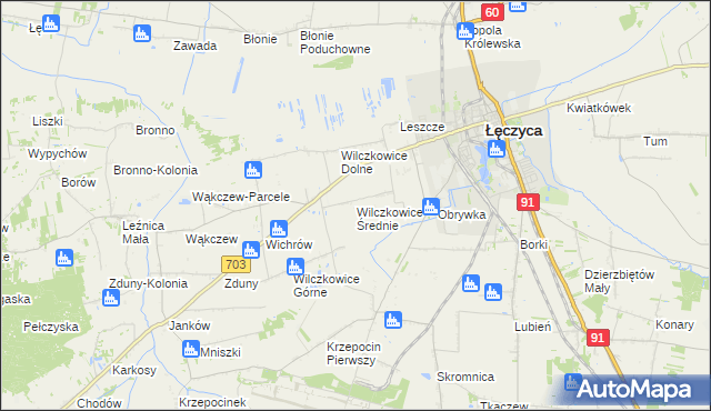 mapa Wilczkowice Średnie, Wilczkowice Średnie na mapie Targeo