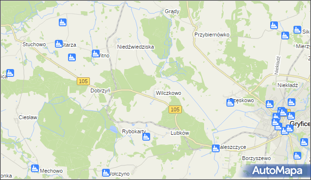 mapa Wilczkowo gmina Gryfice, Wilczkowo gmina Gryfice na mapie Targeo