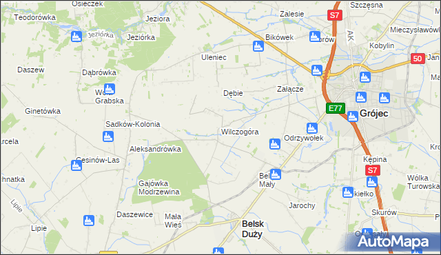 mapa Wilczogóra gmina Belsk Duży, Wilczogóra gmina Belsk Duży na mapie Targeo