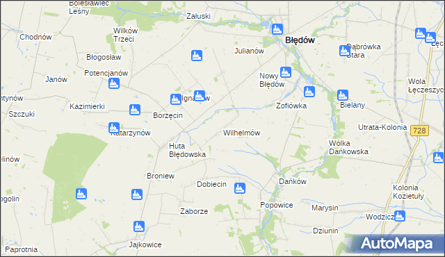 mapa Wilhelmów gmina Błędów, Wilhelmów gmina Błędów na mapie Targeo