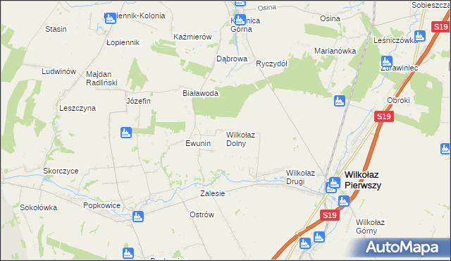 mapa Wilkołaz Dolny, Wilkołaz Dolny na mapie Targeo