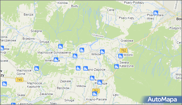 mapa Wilków gmina Bodzentyn, Wilków gmina Bodzentyn na mapie Targeo