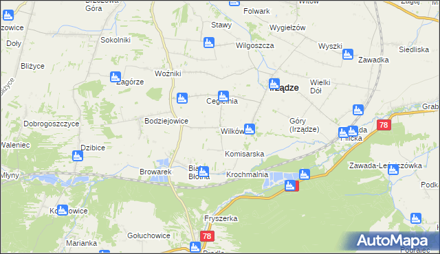 mapa Wilków gmina Irządze, Wilków gmina Irządze na mapie Targeo