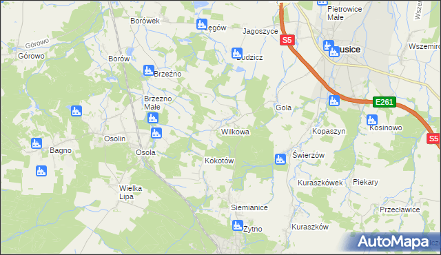 mapa Wilkowa gmina Prusice, Wilkowa gmina Prusice na mapie Targeo