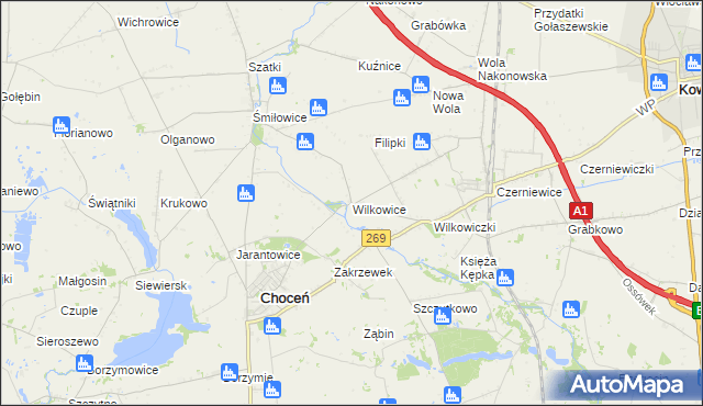 mapa Wilkowice gmina Choceń, Wilkowice gmina Choceń na mapie Targeo