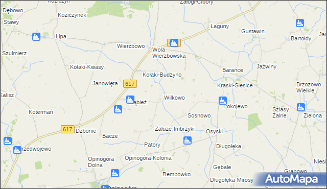 mapa Wilkowo gmina Opinogóra Górna, Wilkowo gmina Opinogóra Górna na mapie Targeo