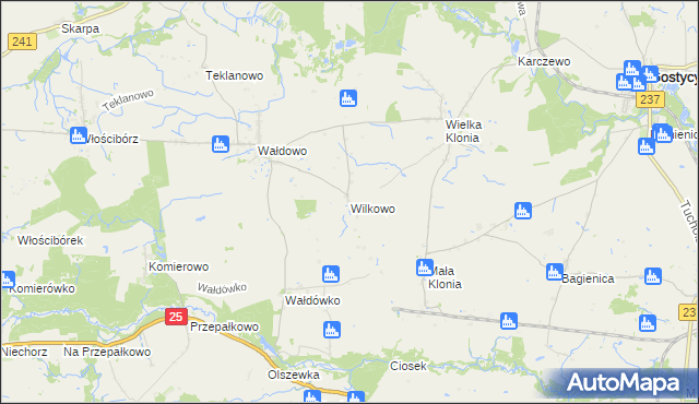 mapa Wilkowo gmina Sępólno Krajeńskie, Wilkowo gmina Sępólno Krajeńskie na mapie Targeo
