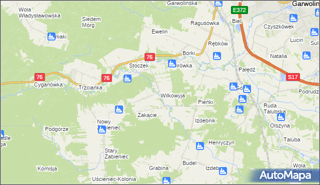 mapa Wilkowyja gmina Garwolin, Wilkowyja gmina Garwolin na mapie Targeo