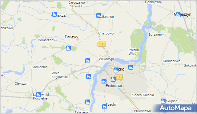 mapa Wilkowyja gmina Kłecko, Wilkowyja gmina Kłecko na mapie Targeo