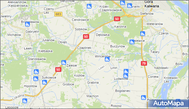 mapa Wincentów gmina Góra Kalwaria, Wincentów gmina Góra Kalwaria na mapie Targeo