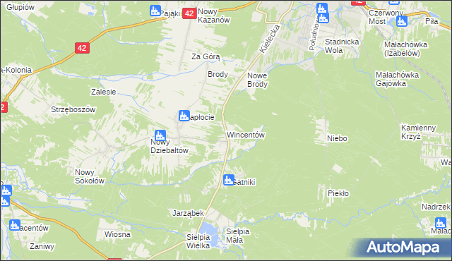 mapa Wincentów gmina Końskie, Wincentów gmina Końskie na mapie Targeo