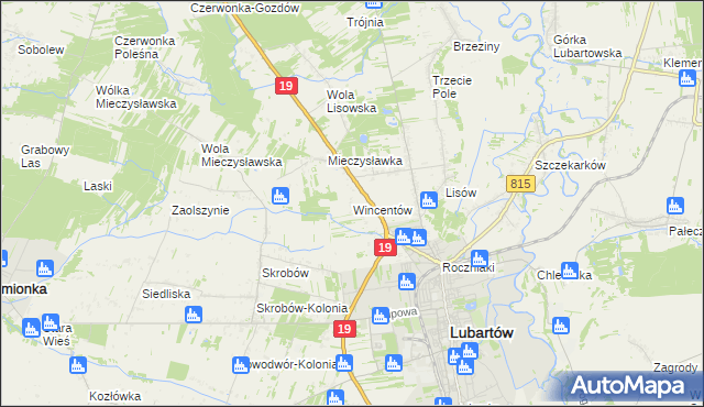 mapa Wincentów gmina Lubartów, Wincentów gmina Lubartów na mapie Targeo