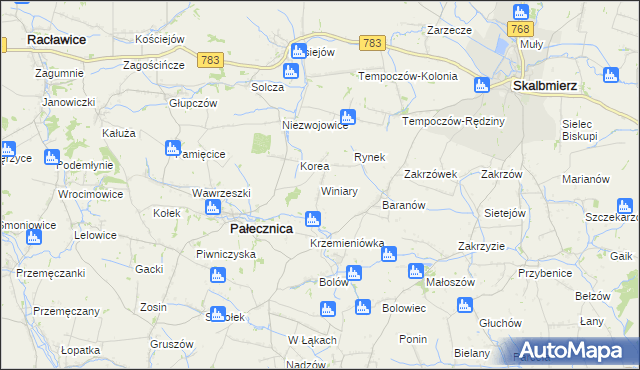 mapa Winiary gmina Pałecznica, Winiary gmina Pałecznica na mapie Targeo