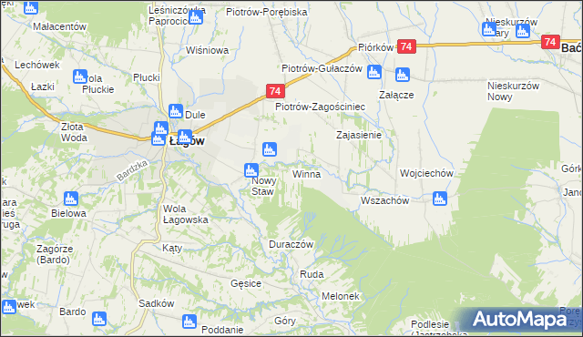 mapa Winna gmina Łagów, Winna gmina Łagów na mapie Targeo