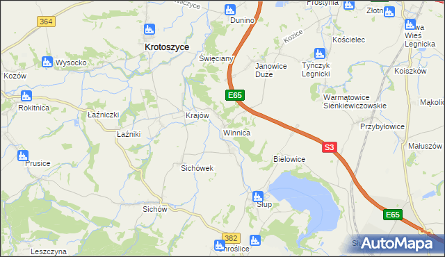 mapa Winnica gmina Krotoszyce, Winnica gmina Krotoszyce na mapie Targeo