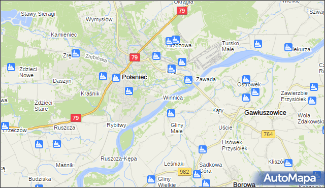 mapa Winnica gmina Połaniec, Winnica gmina Połaniec na mapie Targeo