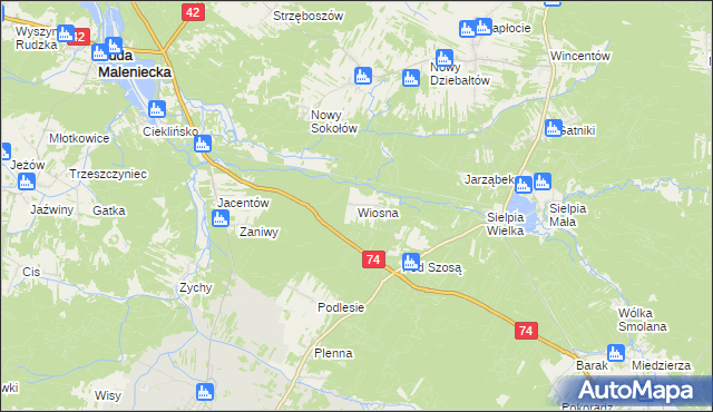 mapa Wiosna gmina Radoszyce, Wiosna gmina Radoszyce na mapie Targeo