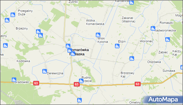 mapa Wiski gmina Komarówka Podlaska, Wiski gmina Komarówka Podlaska na mapie Targeo