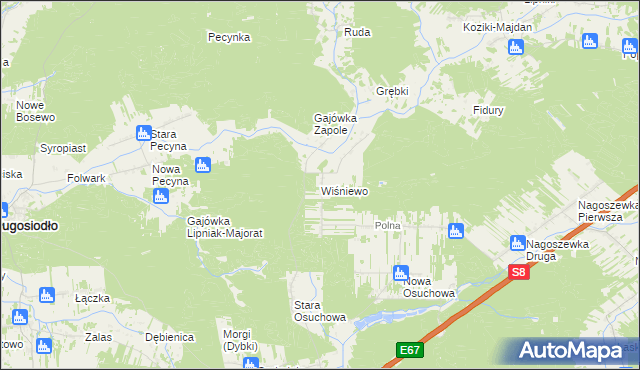 mapa Wiśniewo gmina Ostrów Mazowiecka, Wiśniewo gmina Ostrów Mazowiecka na mapie Targeo