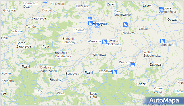 mapa Wiśniowa gmina Iwierzyce, Wiśniowa gmina Iwierzyce na mapie Targeo