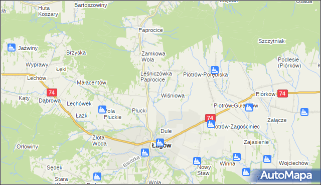 mapa Wiśniowa gmina Łagów, Wiśniowa gmina Łagów na mapie Targeo