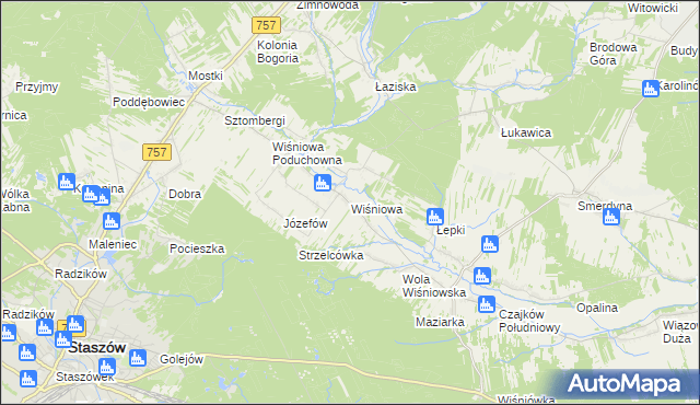 mapa Wiśniowa gmina Staszów, Wiśniowa gmina Staszów na mapie Targeo