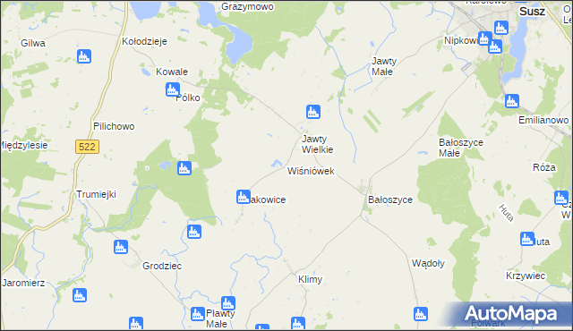 mapa Wiśniówek gmina Susz, Wiśniówek gmina Susz na mapie Targeo