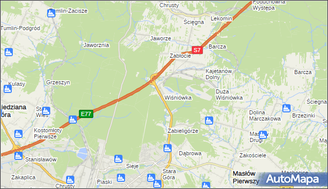 mapa Wiśniówka gmina Masłów, Wiśniówka gmina Masłów na mapie Targeo