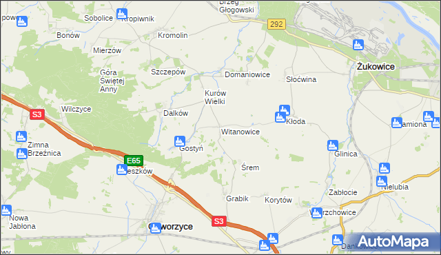 mapa Witanowice gmina Gaworzyce, Witanowice gmina Gaworzyce na mapie Targeo