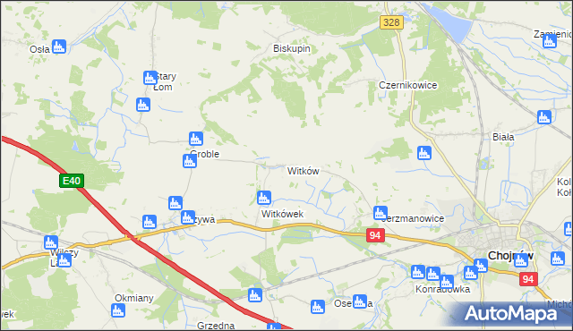 mapa Witków gmina Chojnów, Witków gmina Chojnów na mapie Targeo