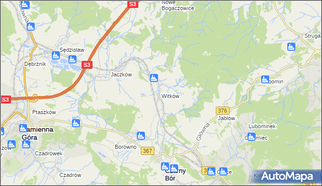 mapa Witków gmina Czarny Bór, Witków gmina Czarny Bór na mapie Targeo