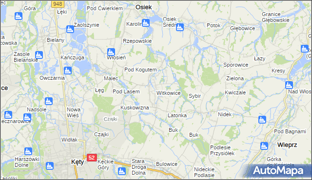 mapa Witkowice gmina Kęty, Witkowice gmina Kęty na mapie Targeo