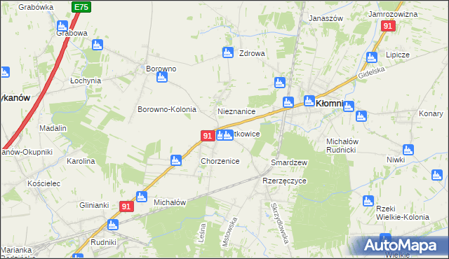 mapa Witkowice gmina Kłomnice, Witkowice gmina Kłomnice na mapie Targeo