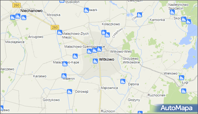 mapa Witkowo powiat gnieźnieński, Witkowo powiat gnieźnieński na mapie Targeo