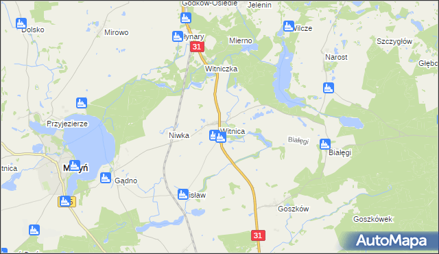 mapa Witnica gmina Moryń, Witnica gmina Moryń na mapie Targeo