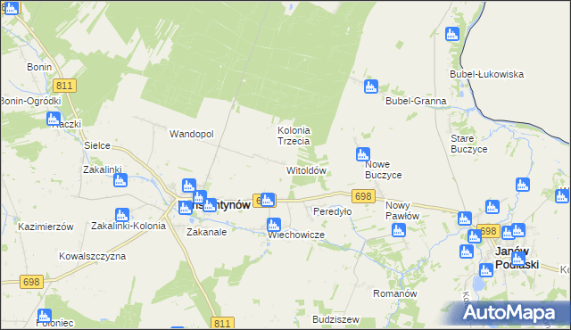 mapa Witoldów gmina Konstantynów, Witoldów gmina Konstantynów na mapie Targeo