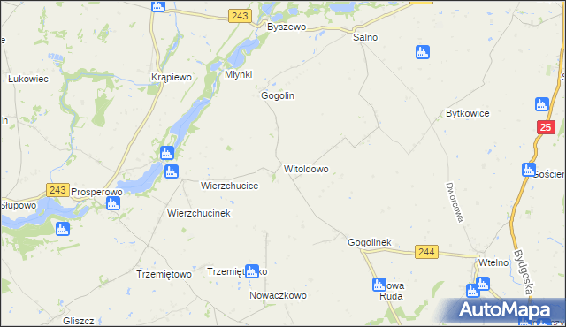 mapa Witoldowo gmina Koronowo, Witoldowo gmina Koronowo na mapie Targeo